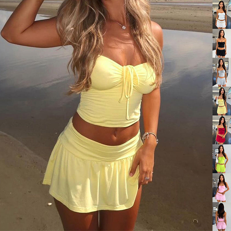 Y2K Tube Top & Pleated Skirt Set
